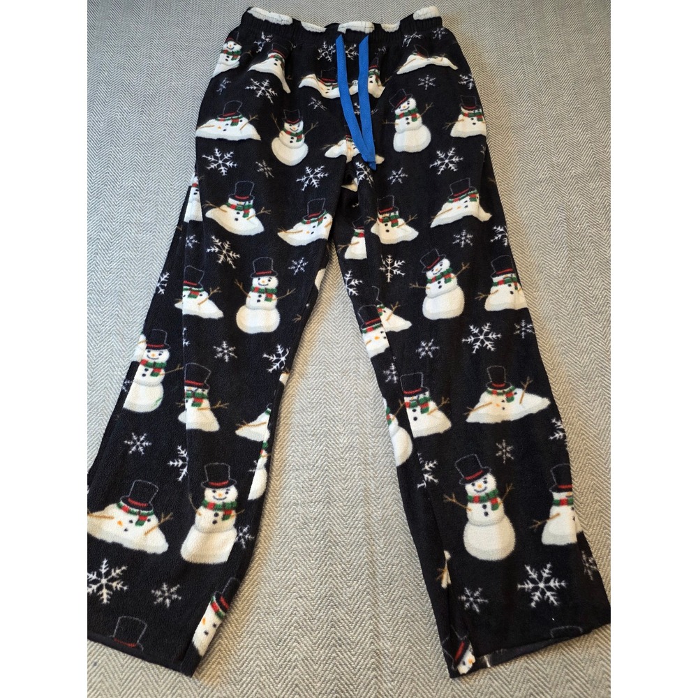Snowman Holiday Pajama Pants Womens S Black Fleece Christmas Lounge Drawstring